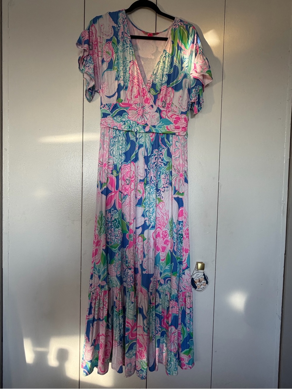 Lilly Pulitzer Floral Wrap Maxi Dress in Pink, Blue & Green